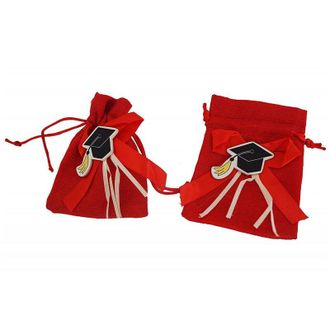 Trade Shop Set 24pz. Bolsa Graduaci&oacute;n Yute Rojo 10x13cm Cajas De Regalo