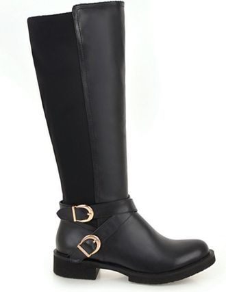 Generic Womens Knee High Riding Boots with Buckle Detail & Elastic Panel, Comfortable Block Heel for Daily Wear & Outdoor,Black,5.5 UK