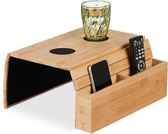 OEM Bandeja Reposabrazos Con 2 Compartimentos, 50,5 X 32 Cm, Mesa De Centro Con Posavasos, Natural