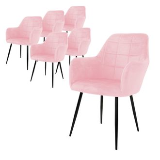 ECD Germany Ecd Germany - 6x Juego Sillones De Comedor - Rosa - Asiento Terciopelo - Patas De Madera Refuerzo De Acero - Estilo Vintage - Asientos Modernos De Ofi