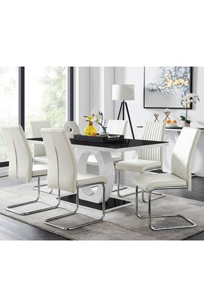 Furniturebox Giovani High Gloss & Glass Dining Table & 6 Lorenzo Chairs Set in White