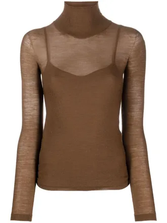 Max Mara semi-sheer high-neck jumper - women - Viscose/Elastane - S - Brown