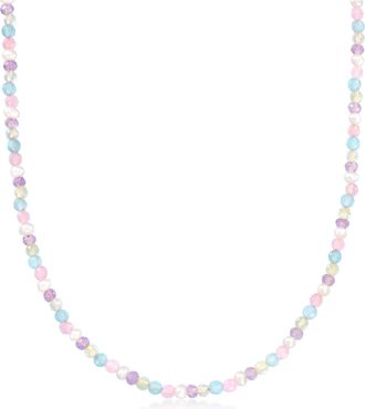 Ross-Simons Multi-Gemstone Bead and 3-3.5mm Cultured Pearl Necklace in 18kt Gold Over Sterling