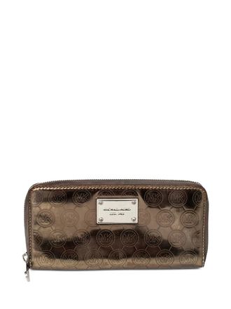 Michael Kors metallic logo-detail zip wallet - women - Calf Leather - One Size - Brown