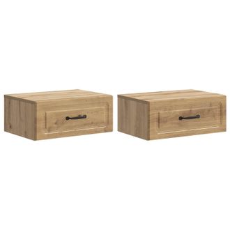 vidaXL Mesita De Noche De Pared Con Caj&oacute;n 2 Pcs Roble Artesanal Vidaxl
