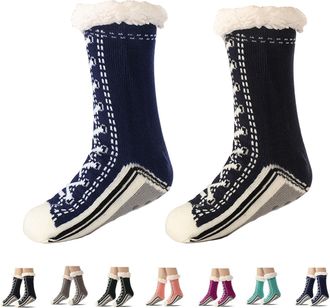 Generic Ultra-Thick Cute Slipper Home Socks, Ultra-Thick Cashmere Slipper Socks for Women, Soft Fleece Comfy Thick Socks with Grips (2Pcs-E)