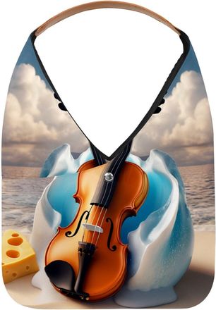Generic Violin Cheese Pattern Reusable Lightweight Grocery Bags - Foldable Into Compact Pouch, Washable & Sturdy, Multipurpose for Shopping and Travel