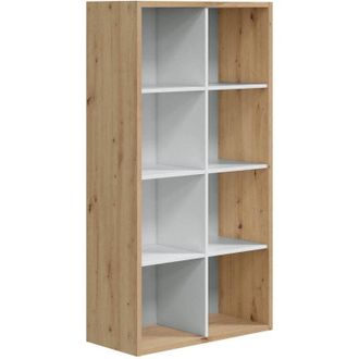 Dmora Libreria Alliers, Mobile portalibri reversibile con 8 scomparti, Mobile Porta tv multiposizione, 72x33h137 cm, Rovere effetto nodi e Bianco