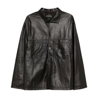 Emporio Armani Leather Jackets, male, Brown, Size: 2XL Lightweight Utility Zip Jacket