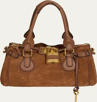 Chlo&eacute; Paddington Padlock Suede Shoulder Bag