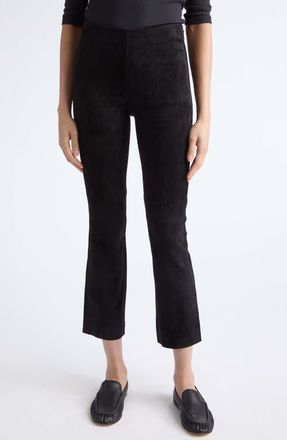 Vince Lambskin Suede Crop Flare Leg Pants in Black at Nordstrom, Size Large