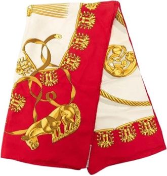 Herm&egrave;s Pre-owned Les Cavaliers dOr Zijden Sjaal - Dames - Vintage Accessoires - Rood - ONE Size - Vintage