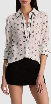 Alice & Olivia Willa Piped Silk Shirt in Go For Gold Off White at Nordstrom, Size X-Small