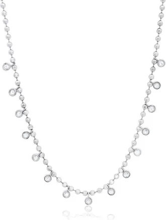 The Lovery Beaded CZ Dangle Necklace in Silver at Nordstrom, Size 16