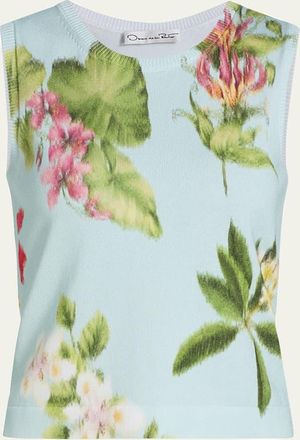 Oscar De La Renta Floral-Print Cotton Knit Sleeveless Top