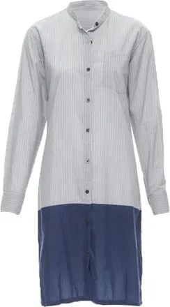 Dries Van Noten blue pinstripe cotton cupro hem long sleeve shirt dress FR34 XS