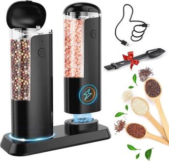 No Brand Juego De Molinillos El&eacute;ctricos De Sal Y Pimienta: Molinillo De Especias Ajustable Con Alta Capacidad Y Funci&oacute;n De Carga Usb