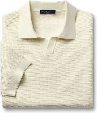 CHARLES TYRWHITT Cotton Trophy Neck Textured Knitted Polo - Cream Size XXL by Charles Tyrwhitt