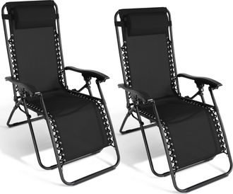 IDMarket Set Di 2 Sedie Da Giardino Reclinabili Relax, Alto Comfort, Nero