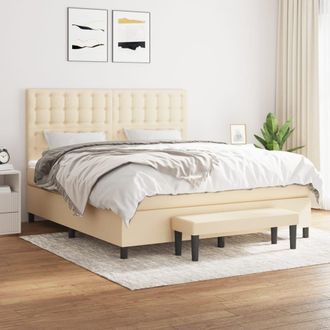 vidaXL Vidaxl - Cama Box Spring Con Colch&oacute;n Tela Color Crema 160x200 Cm