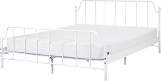 Beliani Cama Con Somier Minimalista Moderno Listones De Madera De &Aacute;lamo Metal Blanco 160 X 200 Cm Mauressac