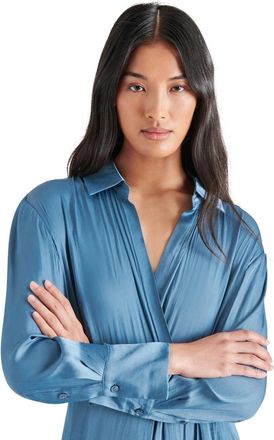 Steve Madden Martina Shirt Dress Womens Blue Asymmetrical Hem Preppy PALL598