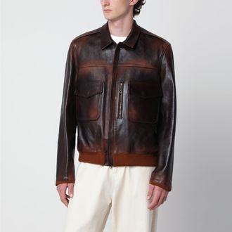 Golden Goose Bomber marrone in pelle effetto vintage