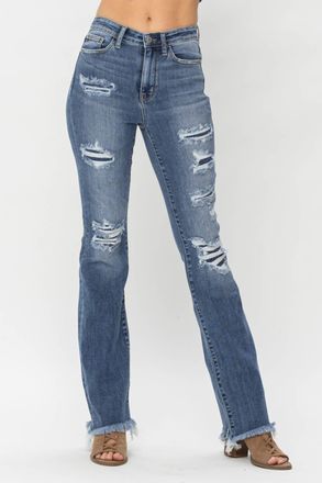 Judy Blue High Waist Patched Bootcut Jeans In Medium Washed Blue