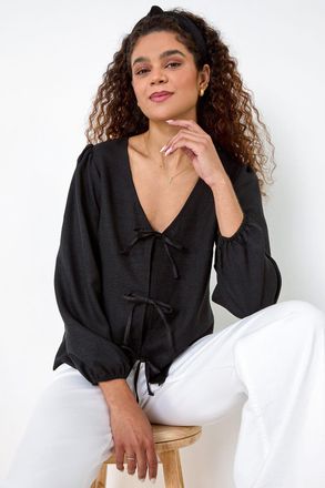 Roman Tie Front Woven Top
