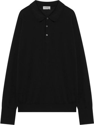 John Smedley Zwarte polo shirts met lange mouwen - Heren - Polos - Zwart - XL - Tops