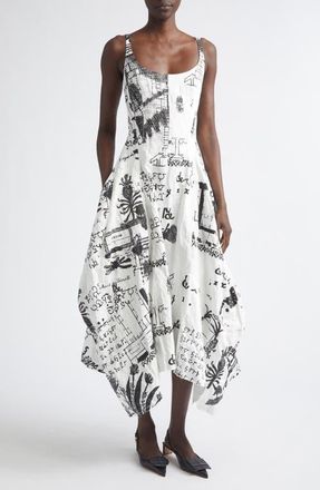 Erdem Print Crushed Cotton Blend Dress in Helene Smith Print White at Nordstrom, Size 6 Us