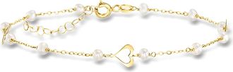 Canaria Canaria Italian 3-3.5mm Cultured Pearl and Heart Station Bracelet in 10kt Yellow Gold