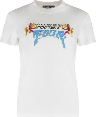 Versace Jeans Couture Tops, Dames, Wit, M, Katoen, Crystal Zebra T-Shirt