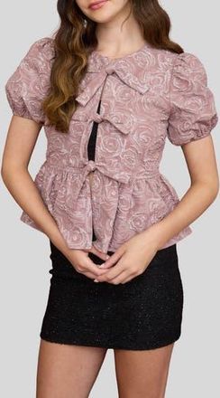 Blu Pepper Rose Jacquard Peplum Top in Mauve at Nordstrom Rack, Size Medium