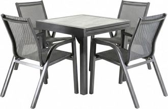 ED&Egrave;N JARD&Iacute; Conjunto jard&iacute;n aluminio con 4 sillones reforzados y mesa extensible