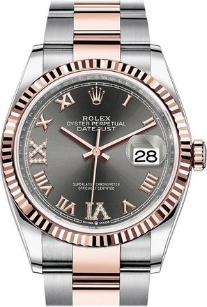 Rolex Datejust 36 Dark Rhodium Diamond Dial Mens Steel and 18kt Everose Gold Oyster Watch 126231DRRDO