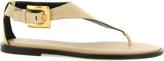 Balmain Beige Calfskin Flat Womens Sandals