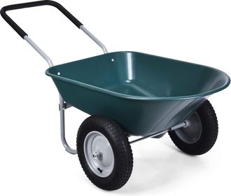 Costway Costway - Carretilla De Jard&iacute;n, Carro Resistente Con Estructura En Acero Robusto Y 2 Ruedas Neum&aacute;ticas 35,5 Cm, Capacidad De Carga 100 Kg (verde)