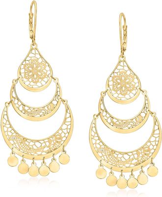 Ross-Simons Italian 14kt Yellow Gold Openwork Floral Lace Chandelier Earrings