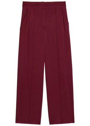 SIMKHAI Kyra Pintuck Wide-leg Satin Trousers - Red - 12 (UK16 / XL)
