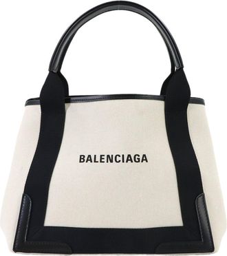 Balenciaga Black White Canvas Leather Handbag Tote Bag (Pre-Owned)