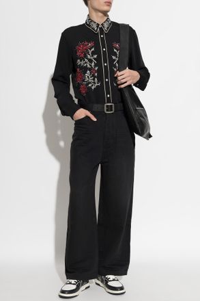 Amiri Embroidered Shirt With Shimmering Sequins, Mens, Black