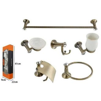 Trade Shop Trade Shop - Set Bagno 6 Accessori Porta Asciugamano Rotolo Bicchiere Spazzolino 59237 Cristalli