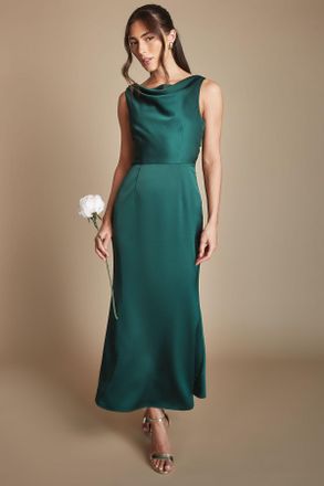 Oasis Womens Emerald Cowl Neck Open Back Midi Bridesmaid Dress - Size 14 UK