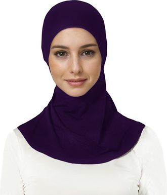Lina & Lily Jersey Tie Back Hijab Underscarf with Neck Cover Full Coverage for Muslim Women (Dark Purple)