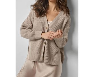 Lilla P Relaxed Side Vent Cardigan In Wheat