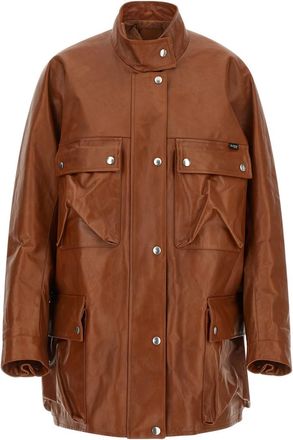 Prada Brown Solid Band Collar Jacket