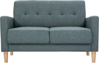 Miliboo Miliboo - Sofá nórdico 2 plazas de tela verde grisáceo y madera clara moon