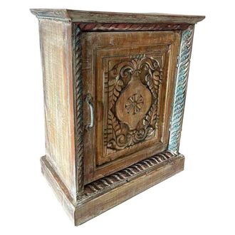 Wanderlust Deco Mesita de madera acabado artesanal marr&oacute;n 50x29x69h cm