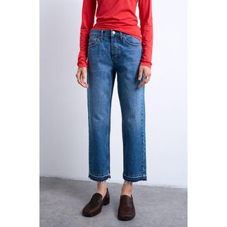 Topshop Runway Crop Straight Leg Jeans in Mblue at Nordstrom, Size 28